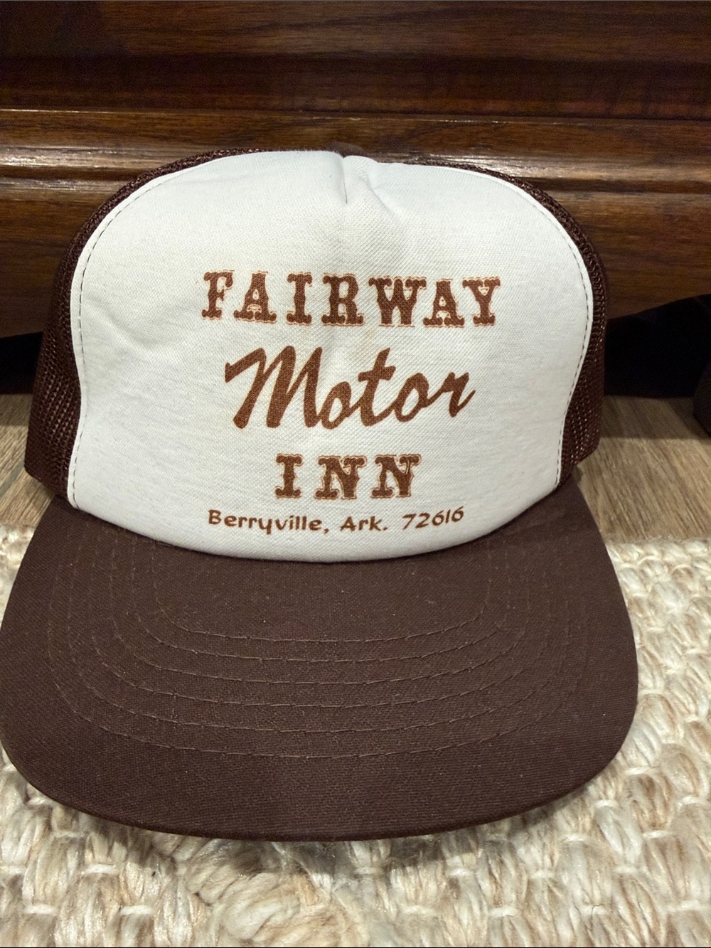 Vintage Fairway Motor Inn Trucker Hat in Brown and Cream